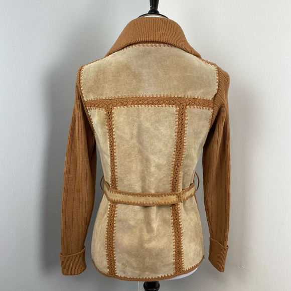 Vintage 70’s Suede Leather and Knit Patchwork Jacket Small - Picture 4 of 10